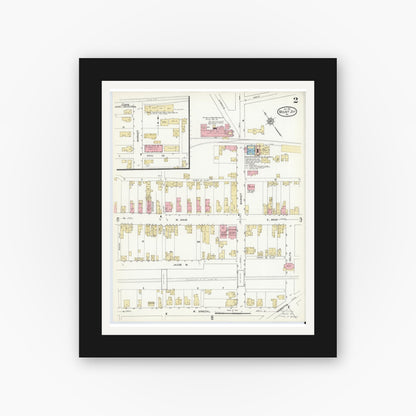 Old map wall art mockup — black gallery frame with white mat — Sanborn Fire Insurance Map from Mount Joy, Lancaster County, Pennsylvania (1912), Sheet #0002