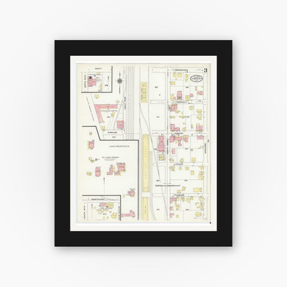 Old map wall art mockup — black gallery frame with white mat — Sanborn Fire Insurance Map from Laredo, Webb County, Texas (1909), Sheet #0003
