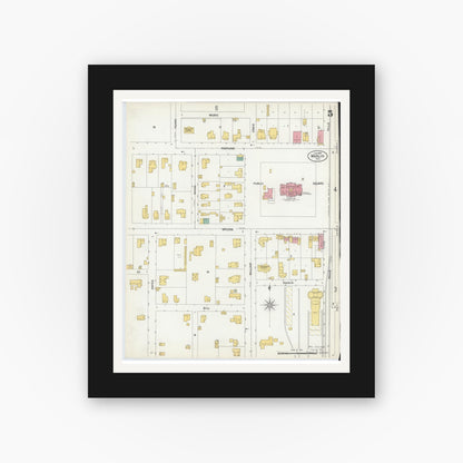 Old map wall art mockup — black gallery frame with white mat — Sanborn Fire Insurance Map from Marlin, Falls County, Texas (1903), Sheet #0005
