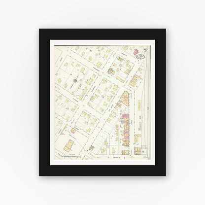 Old map wall art mockup — black gallery frame with white mat — Sanborn Fire Insurance Map from Elroy, Juneau County, Wisconsin (1914), Sheet #0002