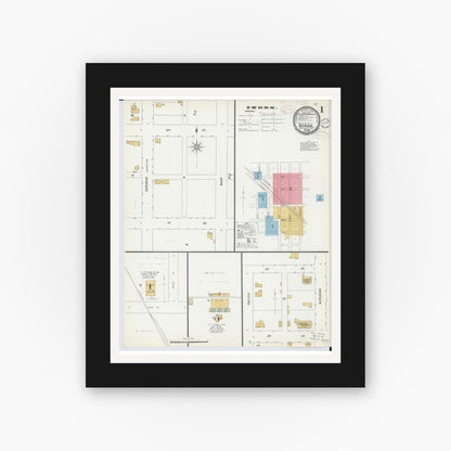 Old map wall art mockup — black gallery frame with white mat — Sanborn Fire Insurance Map from Genoa, Ottawa County, Ohio (1899) - Complete Map Set