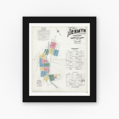 Old map wall art mockup — black gallery frame with white mat — Sanborn Fire Insurance Map from Jermyn, Lackawanna County, Pennsylvania (1912) - Complete Map Set