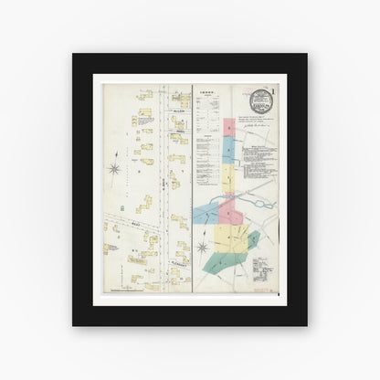Old map wall art mockup — black gallery frame with white mat — Sanborn Fire Insurance Map from Randolph, Norfolk County, Massachusetts (1892), Sheet #0001