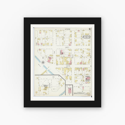 Old map wall art mockup — black gallery frame with white mat — Sanborn Fire Insurance Map from McConnelsville, Morgan County, Ohio (1896), Sheet #0002