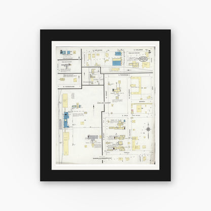 Old map wall art mockup — black gallery frame with white mat — Sanborn Fire Insurance Map from Winters, Runnels County, Texas (1925), Sheet #0005