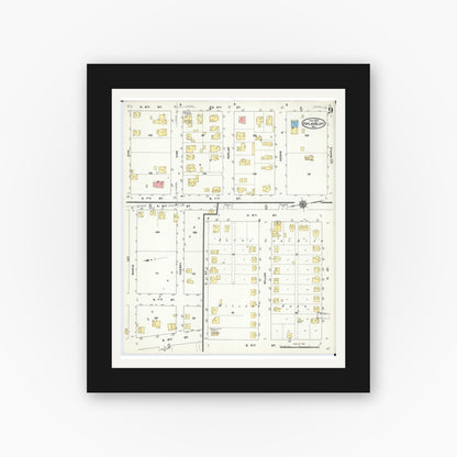 Old map wall art mockup — black gallery frame with white mat — Sanborn Fire Insurance Map from Poplar Bluff, Butler County, Missouri (1910), Sheet #0009