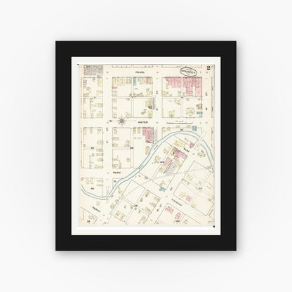 Old map wall art mockup — black gallery frame with white mat — Sanborn Fire Insurance Map from Sioux City, Woodbury County, Iowa (1884), Sheet #0002