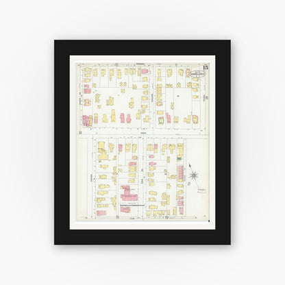 Old map wall art mockup — black gallery frame with white mat — Sanborn Fire Insurance Map from Hornell, Steuben County, New York (1904), Sheet #0015