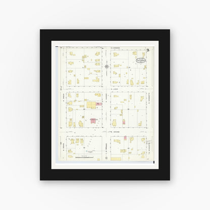 Old map wall art mockup — black gallery frame with white mat — Sanborn Fire Insurance Map from Tecumseh, Lenawee County, Michigan (1912), Sheet #0009