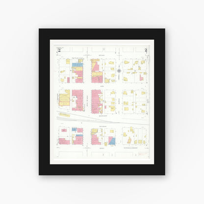 Old map wall art mockup — black gallery frame with white mat — Sanborn Fire Insurance Map from Hamilton, Caldwell County, Missouri (1932), Sheet #0002