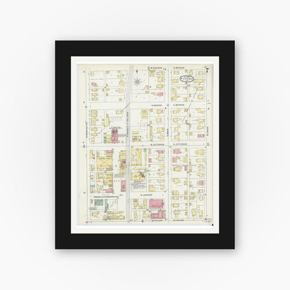 Old map wall art mockup — black gallery frame with white mat — Sanborn Fire Insurance Map from Kokomo, Howard County, Indiana (1896), Sheet #0007