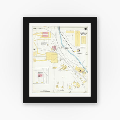 Old map wall art mockup — black gallery frame with white mat — Sanborn Fire Insurance Map from Beaumont, Jefferson County, Texas (1904), Sheet #0025