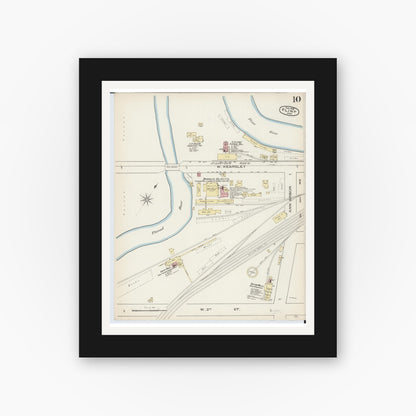 Old map wall art mockup — black gallery frame with white mat — Sanborn Fire Insurance Map from Flint, Genesee County, Michigan (1886), Sheet #0010