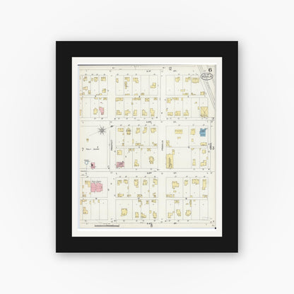 Old map wall art mockup — black gallery frame with white mat — Sanborn Fire Insurance Map from De Kalb, De Kalb County, Illinois (1897), Sheet #0006