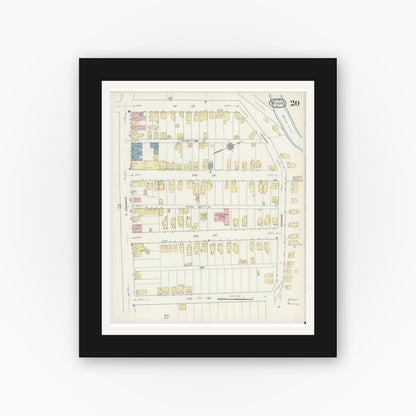 Old map wall art mockup — black gallery frame with white mat — Sanborn Fire Insurance Map from Rome, Oneida County, New York (1914), Sheet #0020