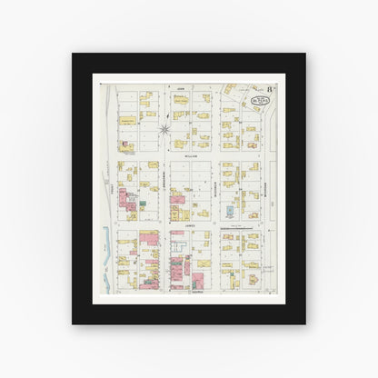 Old map wall art mockup — black gallery frame with white mat — Sanborn Fire Insurance Map from De Pere, Brown County, Wisconsin (1895), Sheet #0008