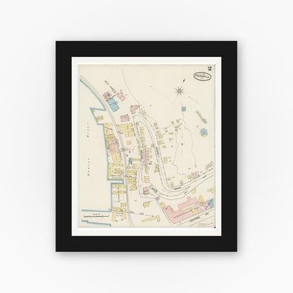 Old map wall art mockup — black gallery frame with white mat — Sanborn Fire Insurance Map from Peekskill, Westchester County, New York (1887) - Complete Map Set