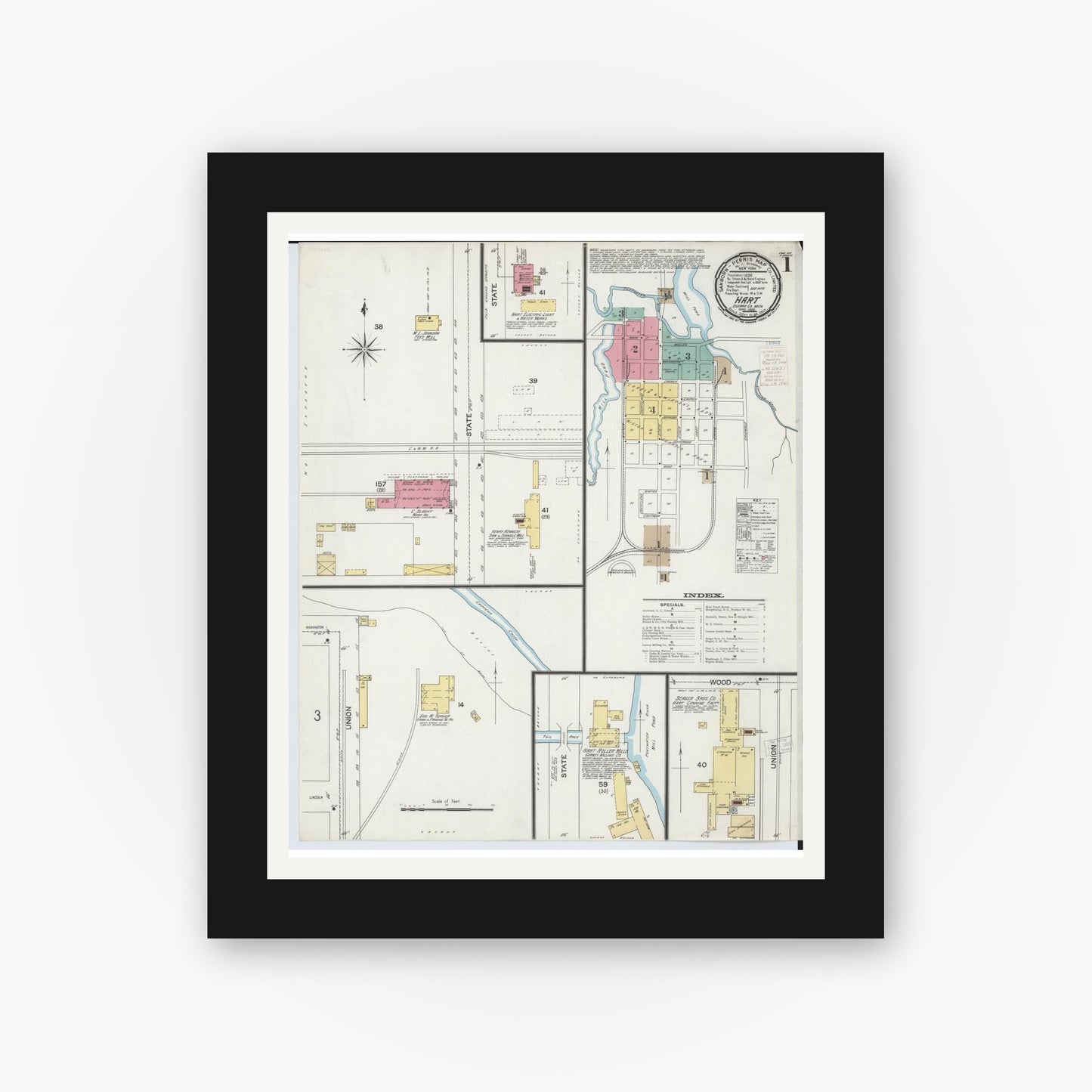 Old map wall art mockup — black gallery frame with white mat — Sanborn Fire Insurance Map from Hart, Oceana County, Michigan (1900) - Complete Map Set