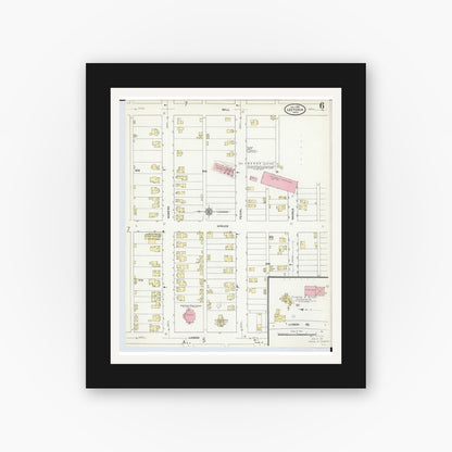 Old map wall art mockup — black gallery frame with white mat — Sanborn Fire Insurance Map from Leetonia, Columbiana County, Ohio (1910), Sheet #0006