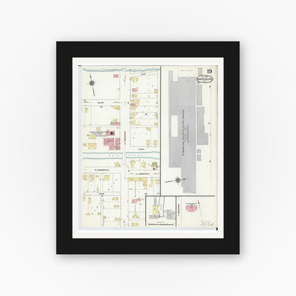 Old map wall art mockup — black gallery frame with white mat — Sanborn Fire Insurance Map from New Philadelphia, Tuscarawas County, Ohio (1910), Sheet #0019