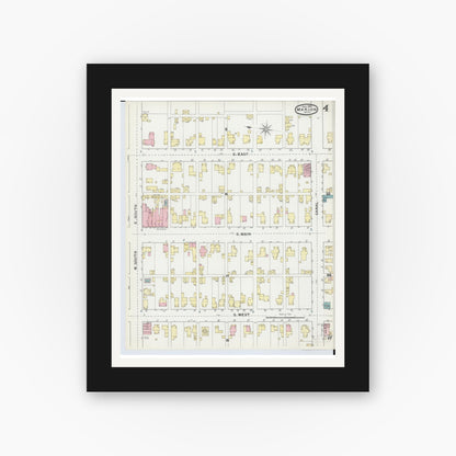Old map wall art mockup — black gallery frame with white mat — Sanborn Fire Insurance Map from Marion, Marion County, Ohio (1892), Sheet #0004