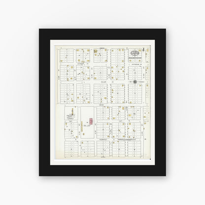 Old map wall art mockup — black gallery frame with white mat — Sanborn Fire Insurance Map from Lamesa, Dawson County, Texas (1921), Sheet #0004