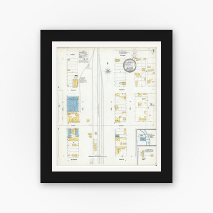 Old map wall art mockup — black gallery frame with white mat — Sanborn Fire Insurance Map from Clifton, Bosque County, Texas (1900) - Complete Map Set