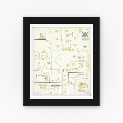 Old map wall art mockup — black gallery frame with white mat — Sanborn Fire Insurance Map from Wadsworth, Medina County, Ohio (1913), Sheet #0007