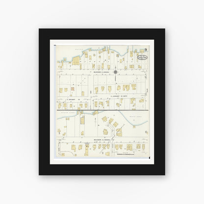 Old map wall art mockup — black gallery frame with white mat — Sanborn Fire Insurance Map from Charlevoix, Charlevoix County, Michigan (1912), Sheet #0009