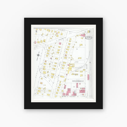 Old map wall art mockup — black gallery frame with white mat — Sanborn Fire Insurance Map from Lake Forest, Lake County, Illinois (1926), Sheet #0003