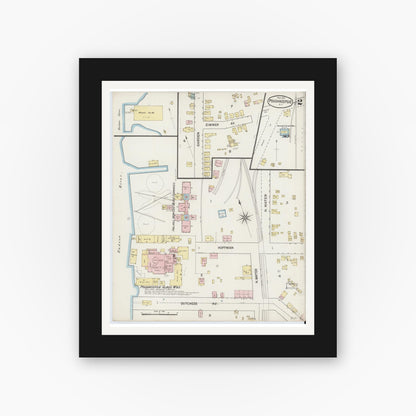 Old map wall art mockup — black gallery frame with white mat — Sanborn Fire Insurance Map from Poughkeepsie, Dutchess County, New York (1887), Sheet #0002