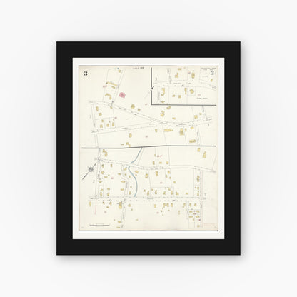 Old map wall art mockup — black gallery frame with white mat — Sanborn Fire Insurance Map from Wilmington, Middlesex County, Massachusetts (1933), Sheet #0003