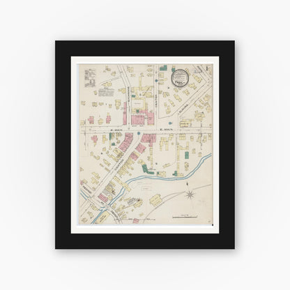 Old map wall art mockup — black gallery frame with white mat — Sanborn Fire Insurance Map from Troy, Bradford County, Pennsylvania (1885) - Complete Map Set