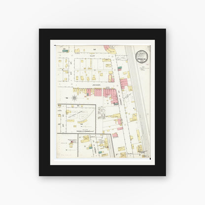 Old map wall art mockup — black gallery frame with white mat — Sanborn Fire Insurance Map from Brooklyn, Poweshiek County, Iowa (1894), Sheet #0001