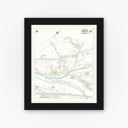 Old map wall art mockup — black gallery frame with white mat — Sanborn Fire Insurance Map from Carbondale, Lackawanna County, Pennsylvania (1923), Sheet #0016
