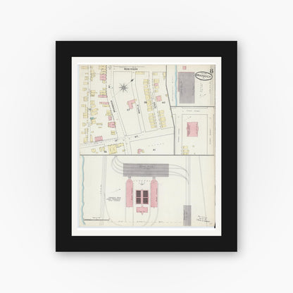 Old map wall art mockup — black gallery frame with white mat — Sanborn Fire Insurance Map from Braddock, Allegheny County, Pennsylvania (1891), Sheet #0008