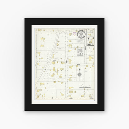 Old map wall art mockup — black gallery frame with white mat — Sanborn Fire Insurance Map from Patoka, Gibson County, Indiana (1907), Sheet #0001