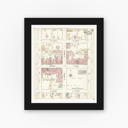 Old map wall art mockup — black gallery frame with white mat — Sanborn Fire Insurance Map from Marshalltown, Marshall County, Iowa (1884), Sheet #0003