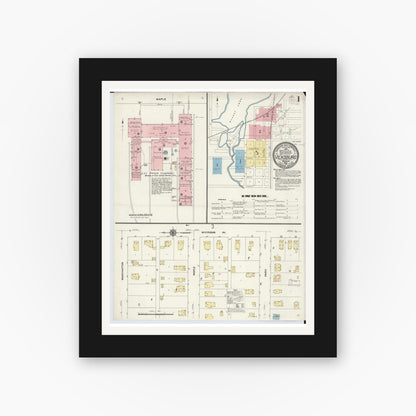 Old map wall art mockup — black gallery frame with white mat — Sanborn Fire Insurance Map from Vicksburg, Kalamazoo County, Michigan (1910) - Complete Map Set