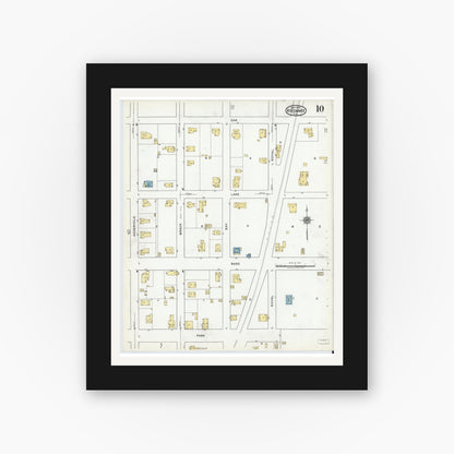 Old map wall art mockup — black gallery frame with white mat — Sanborn Fire Insurance Map from Kissimmee, Osceola County, Florida (1920), Sheet #0010