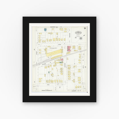 Old map wall art mockup — black gallery frame with white mat — Sanborn Fire Insurance Map from Hackensack, Bergen County, New Jersey (1908), Sheet #0009
