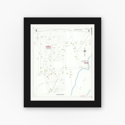 Old map wall art mockup — black gallery frame with white mat — Sanborn Fire Insurance Map from Manchester, Washtenaw County, Michigan (1941), Sheet #0005