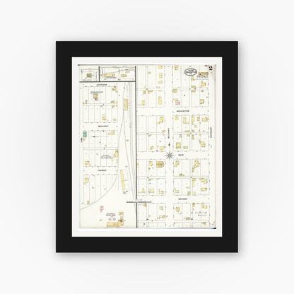 Old map wall art mockup — black gallery frame with white mat — Sanborn Fire Insurance Map from Brighton, Washington County, Iowa (1899), Sheet #0002