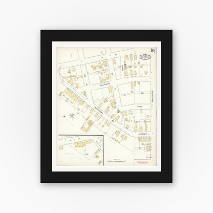 Old map wall art mockup — black gallery frame with white mat — Sanborn Fire Insurance Map from Eureka, Humboldt County, California (1892), Sheet #0016