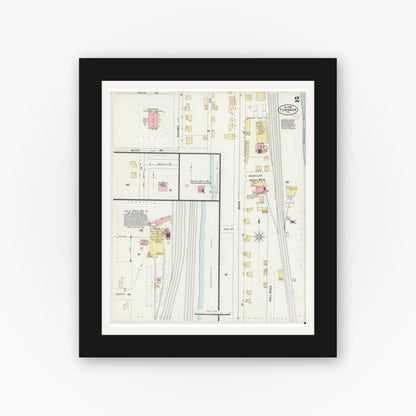 Old map wall art mockup — black gallery frame with white mat — Sanborn Fire Insurance Map from Towanda, Bradford County, Pennsylvania (1897), Sheet #0002