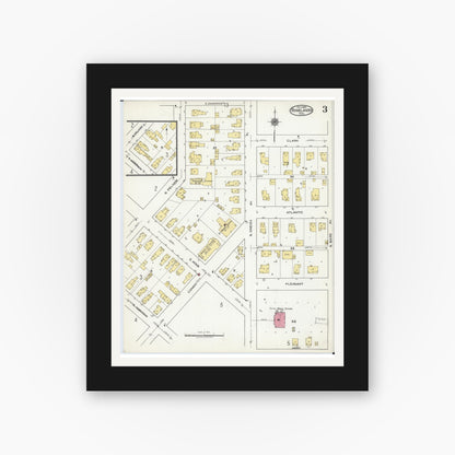 Old map wall art mockup — black gallery frame with white mat — Sanborn Fire Insurance Map from Rhinelander, Oneida County, Wisconsin (1920), Sheet #0003