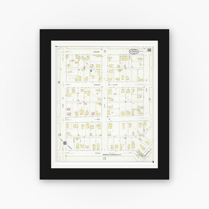 Old map wall art mockup — black gallery frame with white mat — Sanborn Fire Insurance Map from Alpena, Alpena County, Michigan (1910), Sheet #0018