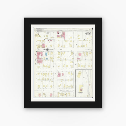 Old map wall art mockup — black gallery frame with white mat — Sanborn Fire Insurance Map from Saint Elmo, Fayette County, Illinois (1912), Sheet #0003