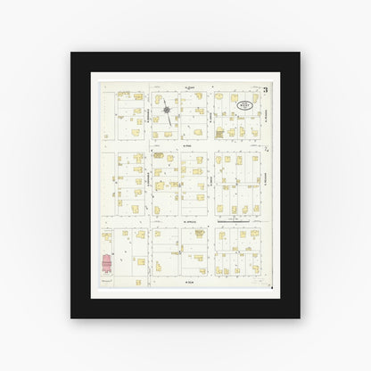 Old map wall art mockup — black gallery frame with white mat — Sanborn Fire Insurance Map from West, McLennan County, Texas (1911), Sheet #0003