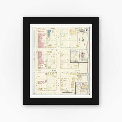 Old map wall art mockup — black gallery frame with white mat — Sanborn Fire Insurance Map from Chillicothe, Peoria County, Illinois (1913), Sheet #0002